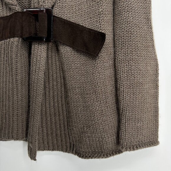 Soft Surroundings Belted Cardigan Sweater XS Chunky Knit Wool Shawl Collar Taupe - Picture 5 of 7